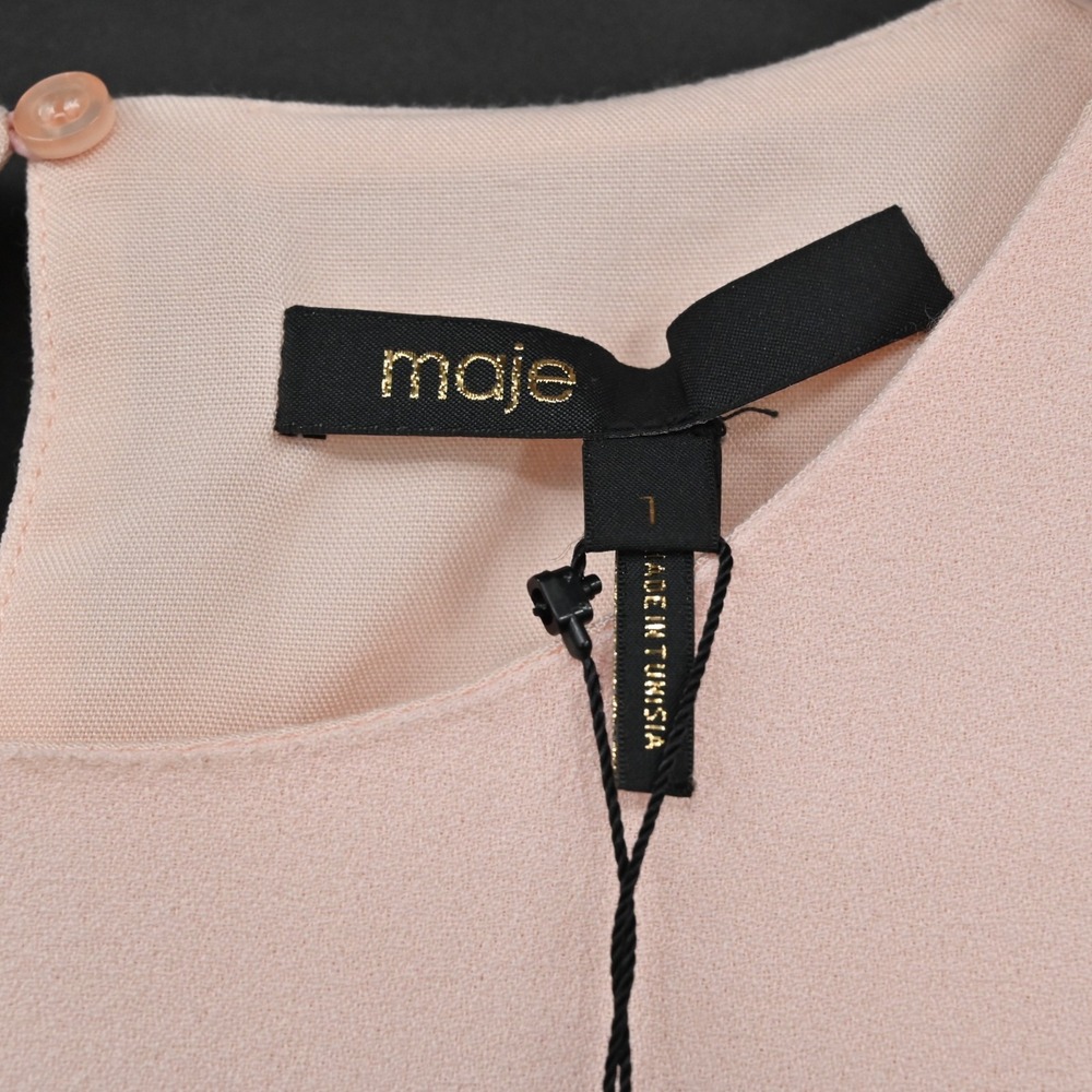 MAJE Womens Lorena Pink Ruffle Top Size S Sleeveless Coquette Black Buttons NEW - Picture 6 of 14
